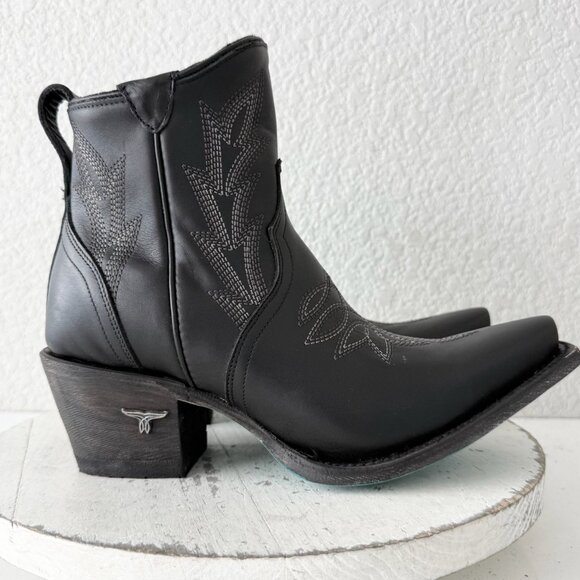 Lane Gallatin Womens Cowboy Booties Black Western Short Boots Snip Toe Size 7.5 - Picture 2 of 13